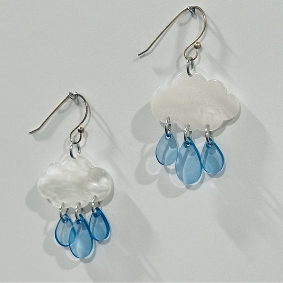 Clouds & Rain In Sterling Silver Dangle Resin Earrings NWT - Picture 5 of 5